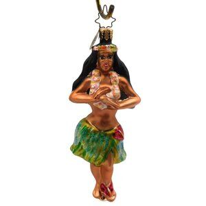 Vintage Christopher Radko Blown Glass Aloha Hula Girl Dancer Christmas Ornament